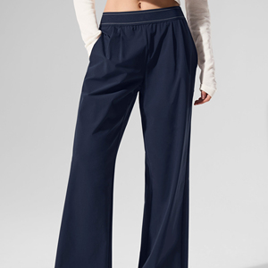 Pantalon en satin taille haute pour femme, coupe ample, jambe large, couleur unie, taille élastique, décontracté, pour l'automne - Product Image 6