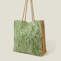 Sac fourre-tout en jute imprimé vert avec poignées en corde, idéal pour la plage ou le shopping – Fabricant