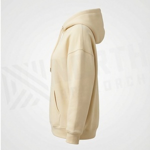 เสื้อฮู้ดดี้ผู้หญิงแบบไหล่ตกสำหรับฤดูหนาว สีตามสั่ง พิมพ์โลโก้ด้านหน้า ผ้าฝ้ายลายเรียบ ขายส่งแบบสวมหัว - Product Image 3