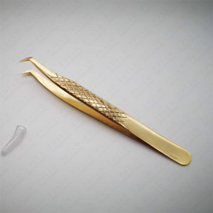 Pinzas de Lujo en Forma de L para Pestañas de Volumen, Color Dorado, Punta Puntiaguda, Mango Ergonómico, Estilo Ruso, Herramienta Aplicadora de Pestañas Postizas - Product Image 6