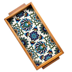 Plateau de service octogonal marocain en bois fait main avec incrustation de nacre, motif maure, vaisselle décorative artisanale pour la maison - Product Image 5