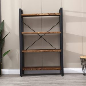 Étagère industrielle à 5 niveaux en bois d'acacia massif de luxe avec cadre en métal noir, étagère de rangement et de présentation pour la maison et le bureau - Product Image 2