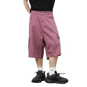 Short d'été en denim décontracté à boutons, jorts larges avec poches, short cargo en denim pour hommes, personnalisation - Product Image 1