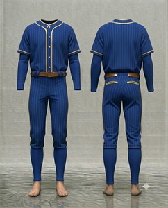 Custom Men's <b>Baseball</b> Uniform Set Striped Blue Polyester Jersey Pants Button Closure Belted Breathable All Seasons Apparel - Product Image 1