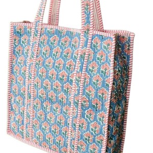 Large Floral Weekender Tote <b>Bag</b> for Women Cotton Quilted Block Print Embroidery Handmade <b>Boho</b> Shoulder Purse Bridesmaid Gifts - Product Image 1