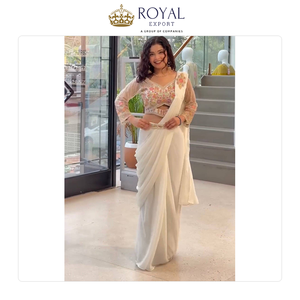 Sari de Boda de Diseño Indio de la Mejor Calidad, en Faux Georgette con Bordado Butta, para Venta Global - Product Image 5