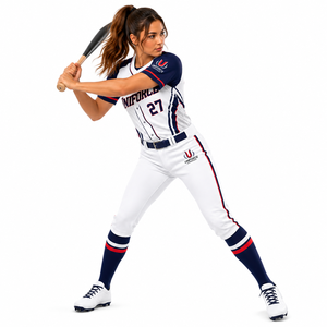 Uniforme de Béisbol Personalizado para Mujer, Conjunto Personalizado para Equipo, Nombre del Jugador de Alta Calidad, Logotipo Bordado en Blanco, Azul Marino y Rojo, Secado Rápido y Transpirable - Product Image 4