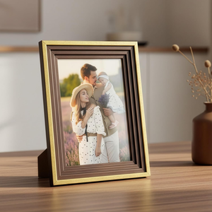 Luxury Wooden <b>Photo</b> <b>Frame</b> with <b>Gold</b> Finish Border, Elegant Brown Picture <b>Frame</b> for Tabletop Display, Premium Decorative <b>Photo</b> - Product Image 2