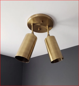 Plafonnier ajustable à 2 lumières en laiton fait main |   Plafonnier double spot de style Mid-Century - Product Image 1