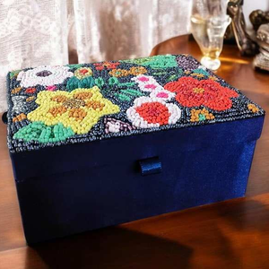 Luxury Green Velvet Jewelry Organizer with Floral Glass Bead Embroidery Handcrafted MDF Gift Box for Boutique - Product Image 6