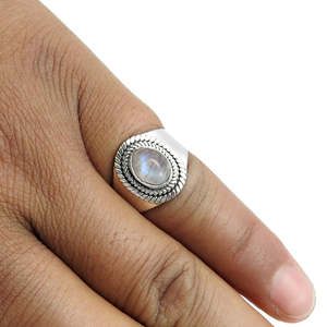 Bohemian Style Solid <b>Ring</b> With Oval Cut Rainbow Moonstone Gemstone <b>Crafted</b> From 925 Sterling Silver Handmade Unisex Design <b>Ring</b> - Product Image 4