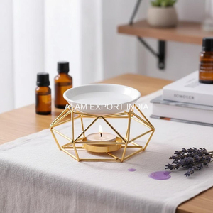Top Selling Iron Stand Aroma Diffuser <b>Oil</b> <b>Burner</b> Ceramic <b>Oil</b> Bowl Round Shape Gold Finished Tabletop Decorative Incense <b>Burner</b> - Product Image 2