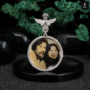 Luxury 925 Silver Angel Pendant Necklace With Crystal Rhinestone <b>Frame</b> Photo Charm Unisex Christian Gift - Product Image 1