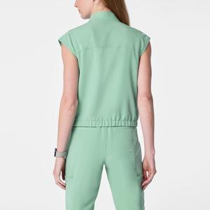 Ensemble de blouses médicales unisexes vert menthe à manches courtes en tissu extensible Spandex pour hôpital, uniforme de soins de santé, vêtements en tissu tissé - Product Image 1