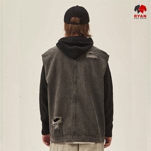 เสื้อกั๊กยีนส์ไร้แขน Ryan Pro Gear ดีไซน์ใหม่รักษ์โลก แฟชั่นสำหรับทุกเพศ พร้อมโลโก้แบบกำหนดเอง - Product Image 5