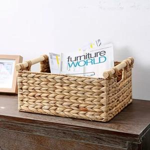 High Quality Hand-Weaved Square Storage <b>Basket</b> Water Hyacinth <b>Wicker</b> with <b>Handle</b> Foldable Design for Home Laundry Use - Product Image 6