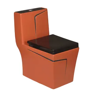 Indiase Fabrieksfabrikant Vistaar Merk Badkamer Oranje Decoratieve Zwarte Keramische Sanitaire Waren Eendelige Lijnen Wc