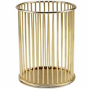 Portalápices de Metal y Acero con Diseño de Alambre, Forma Redonda, Acabado Dorado, Elegante Organizador de Escritorio - Product Image 1