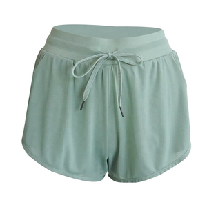 Shorts tricotés taille haute pour femmes, rose uni, avec cordon de serrage, respirants, avec poches, style sportif, coupe classique, vente en gros, haute qualité - Product Image 6