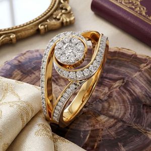 Yellow Gold Round Lab Grown Diamond Swirl Eye Cluster Ring - Product Image 5