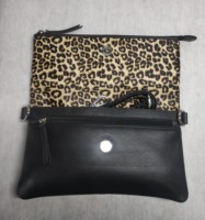 Tas Selempang Kulit Sapi Asli Leopard Hairon Fur dengan Ritsleting, Tas Bahu Samping RFID, Dompet Wanita, Clutch Vintage Grosir, Tas Selempang Wanita