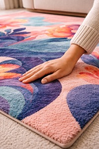 Tapis moderne floral abstrait fait main, tapis décoratif de luxe à motif floral artistique, tapis doux pour salon, tapis décoratif pour chambre à coucher - Product Image 4