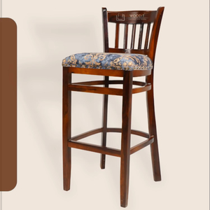 Modern Classic Traditional Slated <b>Bar</b> <b>Stool</b> Solid Hard Wood With Patterned Jacquard Fabric Upholstered Seat High <b>Stool</b> <b>Bar</b> Chair - Product Image 2