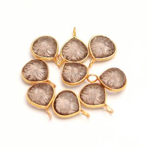 Pendentif fleur en quartz fumé naturel, charme en argent sterling 925, pendentif cœur en pierre précieuse sculpté à la main, 12 mm, pour la création de bijoux - Product Image 5