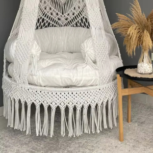 <b>White</b> Cotton Macrame Swing, Hanging <b>Chair</b>, Hängesessel, Swing <b>Chair</b>, Macrame <b>Rocking</b> Swing - Product Image 1