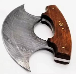 Coupe-pizza artisanal de haute qualité en acier Damas avec manche en bois fixe et étui en cuir - Product Image 6