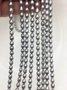 Perlas de Agua Dulce Ovaladas Grises de 5-7mm, Hebra Suelta para Fabricación de Joyería, Venta al Por Mayor, Alto Brillo - Product Image 4