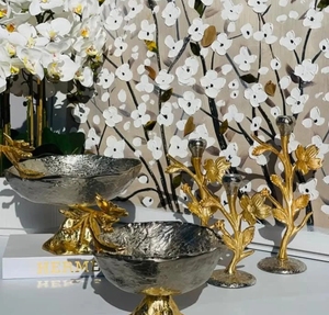 Newly Designer Collection Gold Finished <b>Metal</b> <b>Bowl</b> Table Decoration Centerpiece <b>Metal</b> <b>Bowl</b> With Gold Leaf - Product Image 1