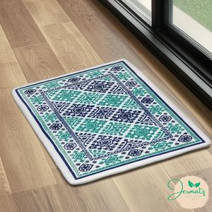 Tapis tissé Jermatz à prix avantageux, vert bleu marine, motif géométrique, antidérapant, pour la maison, adultes - Product Image 1