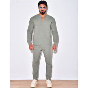 ชุดเสื้อแขนยาวและกางเกงขายาว 2 ชิ้นสำหรับผู้ชาย ระบายอากาศได้ดี สวมใส่สบาย เนื้อผ้าฝ้าย 100% ชุดลำลองสำหรับฤดูร้อนสำหรับผู้ชาย - Product Image 4