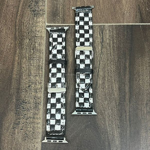 Correa de reloj Apple de cuero genuino de primera calidad, diseño de tablero de ajedrez hecho a mano, elegante correa de repuesto para hombres y mujeres - Product Image 4