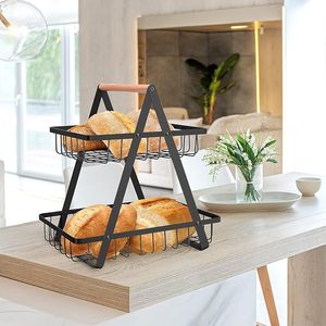 Panier de rangement à 2 niveaux, panier à fruits, étagère de rangement multifonctionnelle en métal pour comptoir de cuisine, bureau, organisateur de bureau, noir - Product Image 3