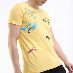 Camiseta Amarilla para Hombre con Estampado de Dibujos Animados, Manga Corta, Cuello Redondo, Corte Regular, Estilo Casual, 100% Algodón, Tejido Jersey Transpirable - Product Image 3