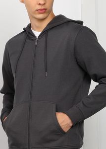 Autumn Zipped <b>Grey</b> Solid Ribbed Cuffs <b>Fleece</b> Lined Digital <b>Men's</b> Hood Long Regular Fit Polyester/Cotton Anti-shrink STELLAR 260g - Product Image 3