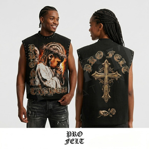 Hip Hop Custom Graphic Printed Sleeveless Tank Top Men Streetwear Washed Cotton Whole Sale High Quality Punk Style Shirts - Product Image 2