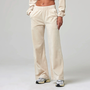 Pantalones de chándal de forro polar de pierna ancha para mujer, cintura media, informales, de algodón suave, cintura elástica, ajuste regular, de invierno, de secado rápido - Product Image 4