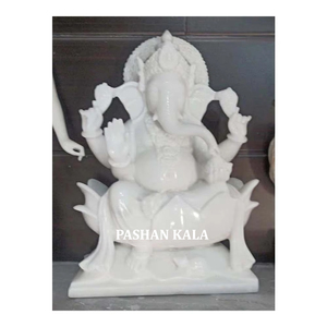 Estatua de Lord Ganpati de mármol blanco pulido para adoración, diseño muy atractivo, Lord Ganesh Ji con superficie lisa y brillante. - Product Image 1