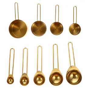 Juego de 9 Cucharas Medidoras de Latón Dorado, Juego de Tazas y Cucharas Medidoras de Metal Dorado, Utensilios de Cocina para Hornear - Product Image 1