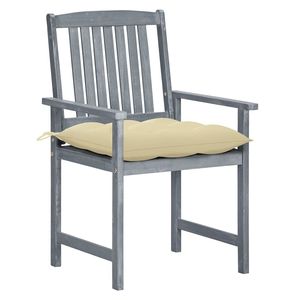 Chaises de patio en bois d'acacia massif gris, 4 pièces, avec coussins, ensemble de meubles de jardin - Product Image 2
