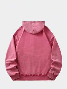 High Quality Retro Washed Fleece Hoodies Oversized Casual Unisex <b>Pink</b> Metal Zipper Streetwear Custom Aesthetic Blank Apparel - Product Image 2