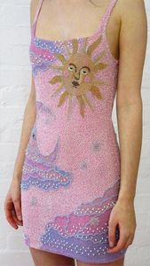 Acid Wash Amrey Solid Crepe Breathable <b>Mini</b> Sleeveless Casual Dresses Embroidered Woven Beading Decoration Dropped Waistline - Product Image 4