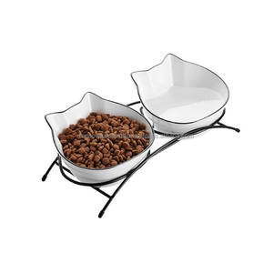 Juego de cuencos de cerámica para mascotas en forma de gato con elegante soporte de metal para alimentos, necesidades de agua, múltiples tamaños y opciones elegantes disponibles - Product Image 5