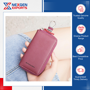 Huge Selling Excellent Quality Handmade PU <b>Leather</b> Keychain Holder Metal Hook and <b>Keyring</b> Zipper Bag from India Origin - Product Image 6