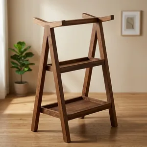 Étagère de rangement en bois de manguier massif, support à serviettes, design minimaliste à 2 niveaux pour salle de bain, cuisine, salon - Product Image 1