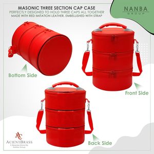 NANBA GROUP Étui de transport pour casquette maçonnique à trois sections, en similicuir rouge, sac de rangement de voyage, bandoulière réglable double - Product Image 5