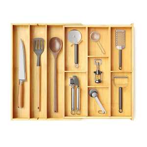 Natural Bamboo Cutlery Tray with Wave Divider 5 Compartment Wood Drawer Organizer Flatware <b>Holder</b> <b>Kitchen</b> <b>Utensil</b> Storage Bin - Product Image 6